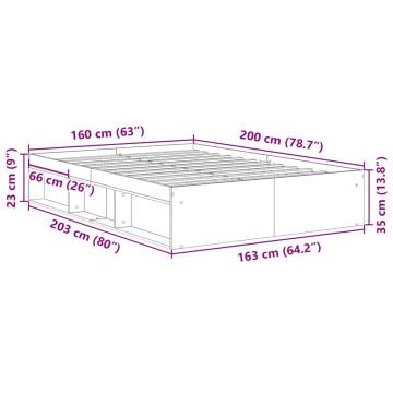 Old Wood Bed Frame 160x200cm | Durable Engineered Wood