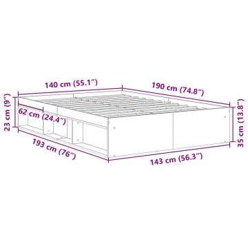 Artisan Oak Bed Frame 140x190cm - Engineered Wood Quality