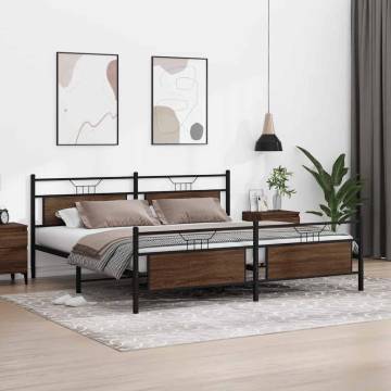 Metal Bed Frame without Mattress - Brown Oak 193x203 cm