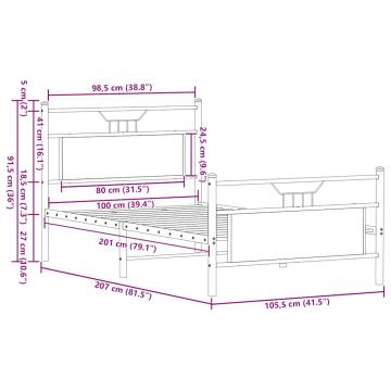 Bed Frame without Mattress in Brown Oak - 100x200 cm