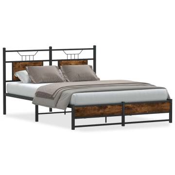 Stylish Smoked Oak Bed Frame 137x190 cm - No Mattress Included