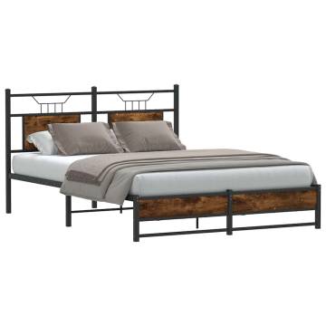 Stylish Smoked Oak Bed Frame 137x190 cm - No Mattress Included