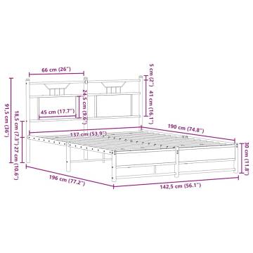 Stylish Smoked Oak Bed Frame 137x190 cm - No Mattress Included