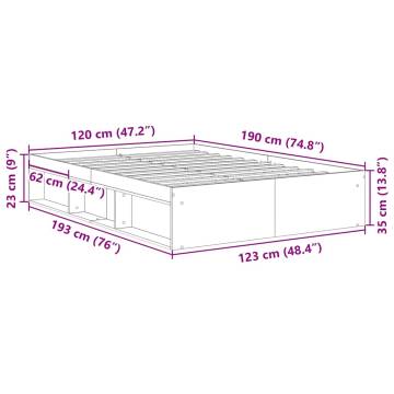 Old Wood Small Double Bed Frame 120x190cm - HipoMarket