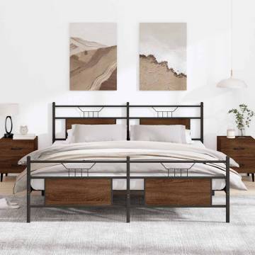 Brown Oak Metal Bed Frame 160x200 cm - Durable & Stylish