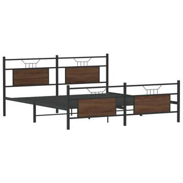 Brown Oak Metal Bed Frame 160x200 cm - Durable & Stylish