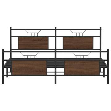 Brown Oak Metal Bed Frame 160x200 cm - Durable & Stylish