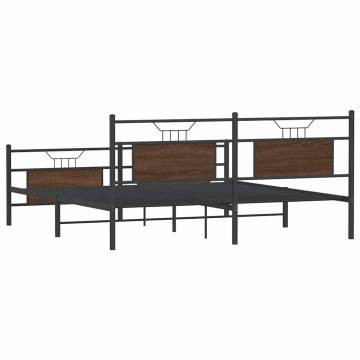 Brown Oak Metal Bed Frame 160x200 cm - Durable & Stylish