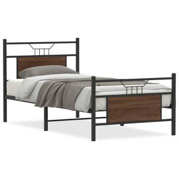 Brown Oak Bed Frame 90x200 cm - Durable Engineered Wood