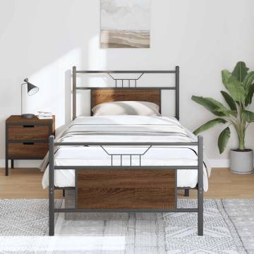 Brown Oak Bed Frame 90x200 cm - Durable Engineered Wood