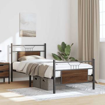 Brown Oak Bed Frame 90x200 cm - Durable Engineered Wood