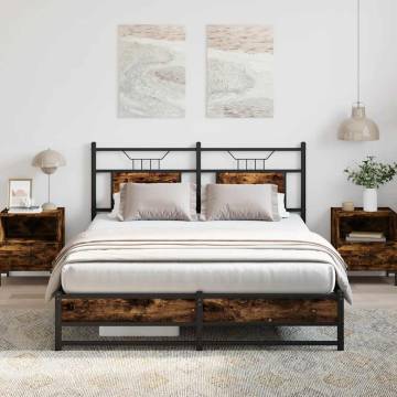 Smoked Oak Bed Frame 140x190 cm - Engineered Wood & Steel