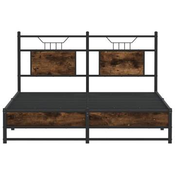 Smoked Oak Bed Frame 140x190 cm - Engineered Wood & Steel