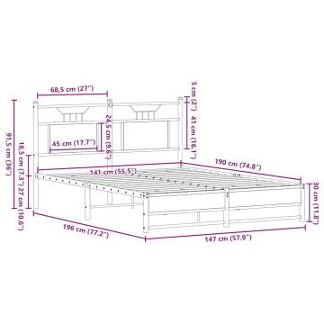 Smoked Oak Bed Frame 140x190 cm - Engineered Wood & Steel