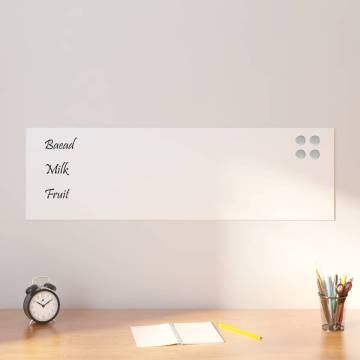 Wall-Mounted Magnetic Board White 100x30 cm - Tempered Glass