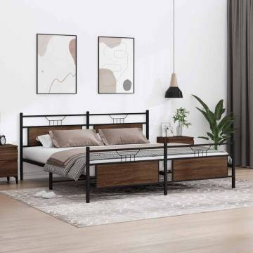 Brown Oak Metal Bed Frame 200x200 cm - Stylish & Durable