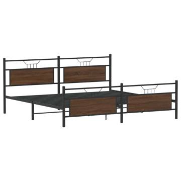 Brown Oak Metal Bed Frame 200x200 cm - Stylish & Durable