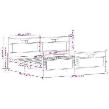 Brown Oak Metal Bed Frame 200x200 cm - Stylish & Durable