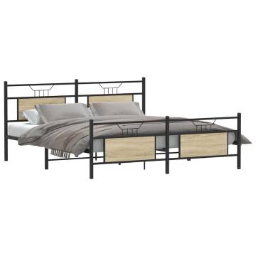 Sonoma Oak Metal Bed Frame 160x200 cm - Durable & Stylish