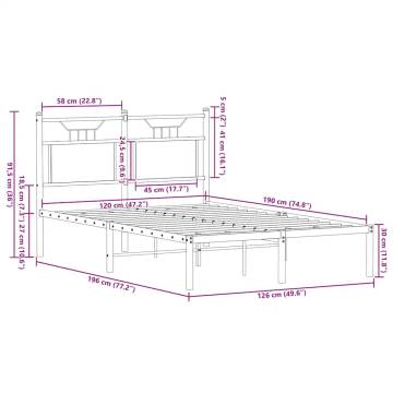 Brown Oak Bed Frame 120x190cm - Small Double Engineered Wood