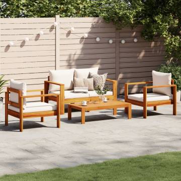 4 Piece Garden Sofa Set with Cushions - Solid Wood Acacia