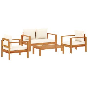 4 Piece Garden Sofa Set with Cushions - Solid Wood Acacia