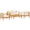 4 Piece Garden Sofa Set with Cushions - Solid Wood Acacia