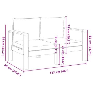 4 Piece Garden Sofa Set with Cushions - Solid Wood Acacia