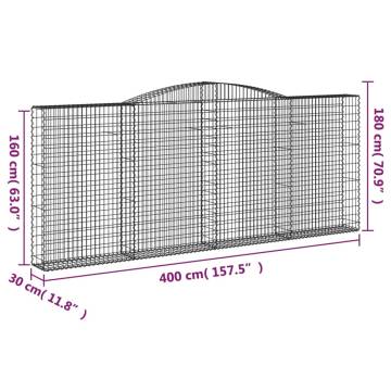 Arched Gabion Baskets Set - 7 pcs Galvanised Iron 400x30x160 cm