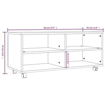 Stylish Grey Sonoma TV Cabinet with Castors - 90x35x35 cm