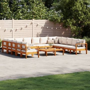 10 Piece Garden Sofa Set with Cushions - Solid Wood Acacia