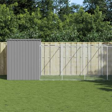 Light Grey Dog House with Run | Durable Galvanised Steel