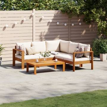 4 Piece Garden Sofa Set with Cushions | Solid Acacia Wood