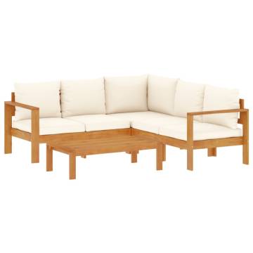 4 Piece Garden Sofa Set with Cushions | Solid Acacia Wood