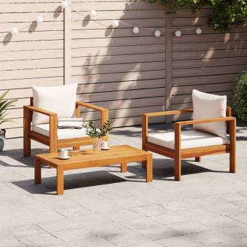 3 Piece Garden Sofa Set with Cushions - Solid Wood Acacia