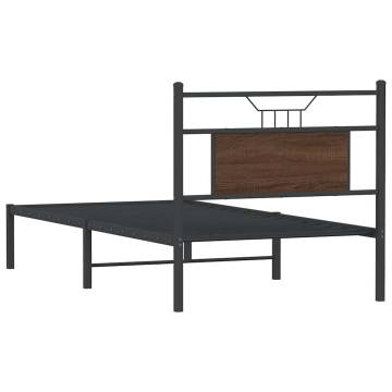 Brown Oak Bed Frame 90x190 cm - Single Engineered Wood