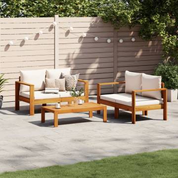 3 Piece Garden Sofa Set in Solid Acacia Wood with Cushions