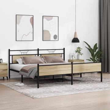 Sonoma Oak Metal Bed Frame without Mattress - 193x203 cm