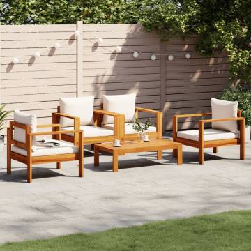 5 Piece Garden Sofa Set with Cushions | Solid Wood Acacia