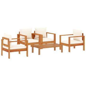 5 Piece Garden Sofa Set with Cushions | Solid Wood Acacia