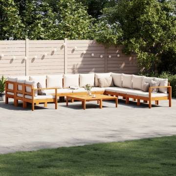 9 Piece Garden Sofa Set with Cushions | Solid Wood Acacia