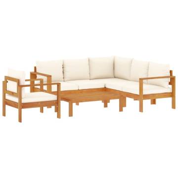 5 Piece Garden Sofa Set with Cushions - Solid Acacia Wood