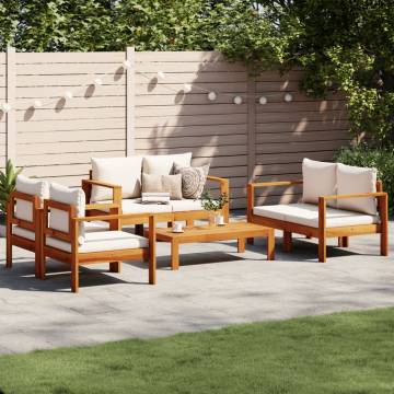 5 Piece Garden Sofa Set with Cushions - Solid Acacia Wood