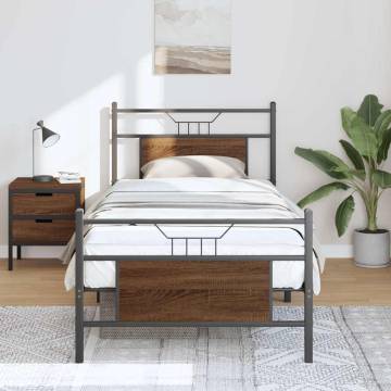 Brown Oak Bed Frame 90x190 cm - Single Engineered Wood