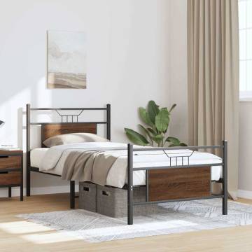 Brown Oak Bed Frame 90x190 cm - Single Engineered Wood