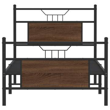 Brown Oak Bed Frame 90x190 cm - Single Engineered Wood