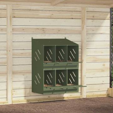 Chicken Nesting Box - 6 Compartments Olive Green Metal