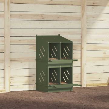 Chicken Nesting Box with 4 Compartments - Olive Green Metal