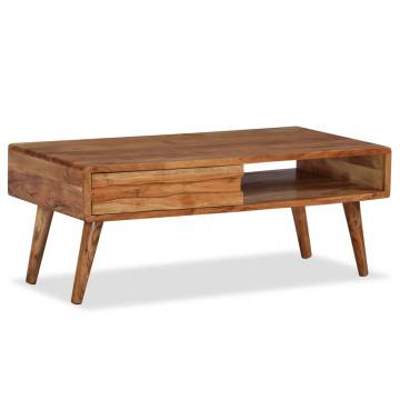 Rustic Solid Wood Coffee Table with Carved Drawer - 100x50 cm