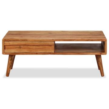 Rustic Solid Wood Coffee Table with Carved Drawer - 100x50 cm